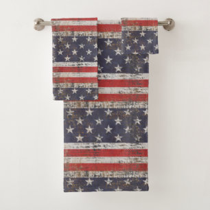 Patriotic Grunge Stars and Stripes Pattern Bath Towel Set
