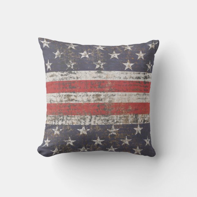 Patriotic Grunge Stars and Stripes Pattern Cushion (Front)