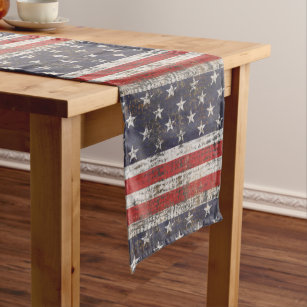 Patriotic Grunge Stars and Stripes Pattern Medium Table Runner