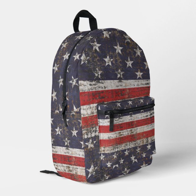 Patriotic Grunge Stars and Stripes Pattern Printed Backpack (Back Corner Left)