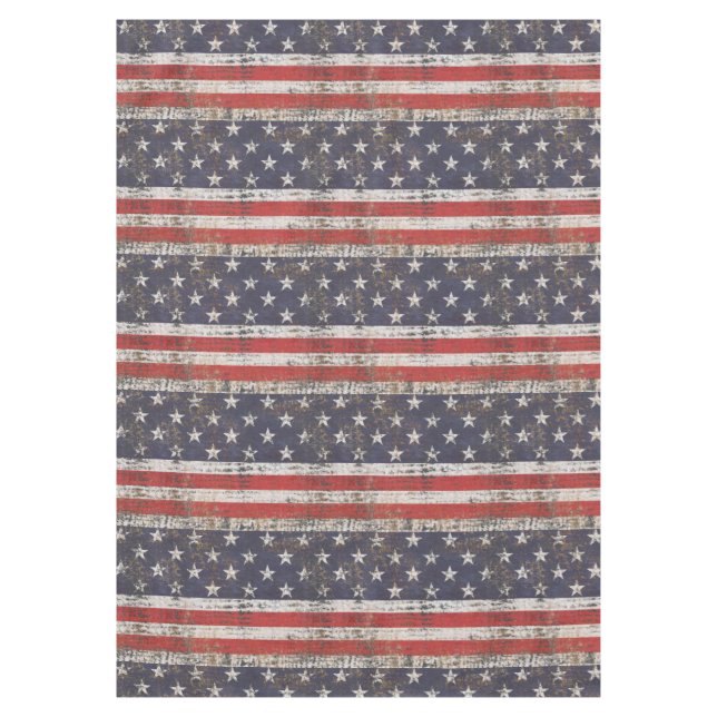 Patriotic Grunge Stars and Stripes Pattern Tablecloth (Front)