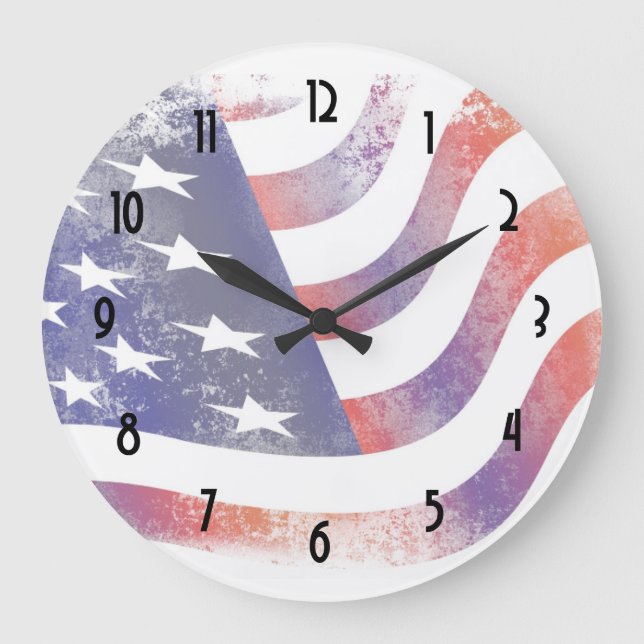 Patriotic Grunge Style Faded American Flag Large Clock (Front)