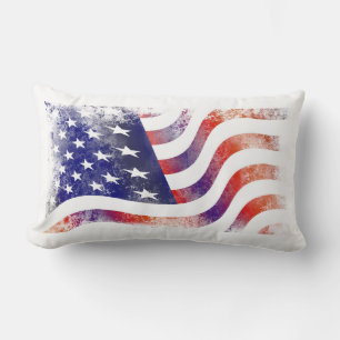 Patriotic Grunge Style Faded American Flag Lumbar Cushion