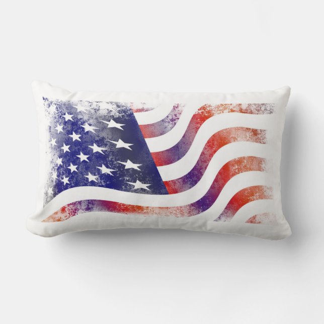 Patriotic Grunge Style Faded American Flag Lumbar Cushion (Front)