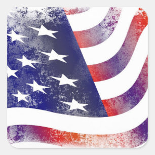 Patriotic Grunge Style Faded American Flag Square Sticker