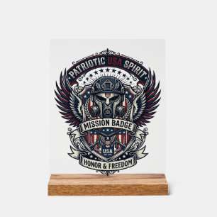 Patriotic Guardian Mask Freedom Military Inspired Acrylic Sign