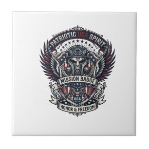 Patriotic Guardian Mask Freedom Military Inspired Ceramic Tile