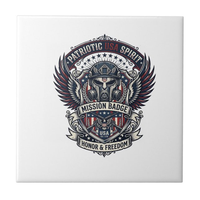 Patriotic Guardian Mask Freedom Military Inspired  Ceramic Tile (Front)