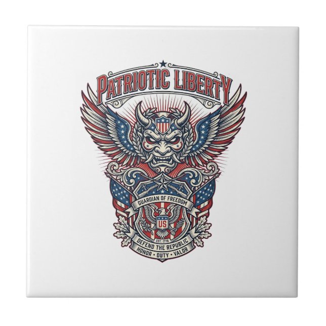 Patriotic Guardian Mask Freedom Military Inspired  Ceramic Tile (Front)