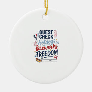 Patriotic Guest Check Hotdogs Fireworks Freedom Sh Ceramic Ornament