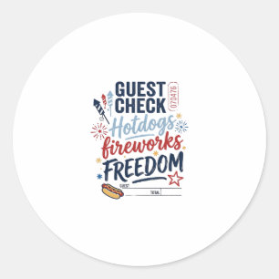 Patriotic Guest Check Hotdogs Fireworks Freedom Sh Classic Round Sticker