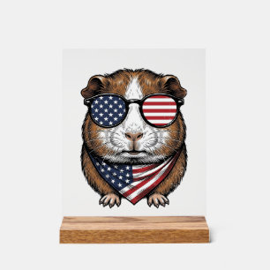 Patriotic Guinea Pig Vintage Engraving Acrylic Sign