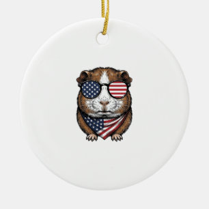 Patriotic Guinea Pig Vintage Engraving Ceramic Ornament