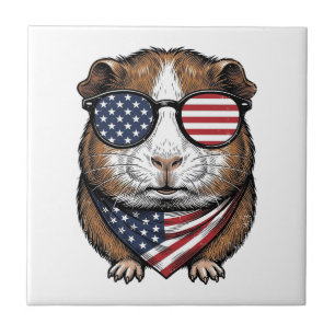 Patriotic Guinea Pig Vintage Engraving Ceramic Tile