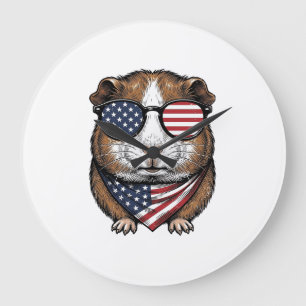 Patriotic Guinea Pig Vintage Engraving Large Clock