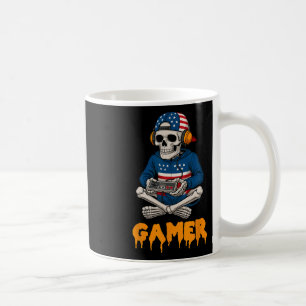 Patriotic Halloween Skeleton Gamer Funny Skeleton Coffee Mug