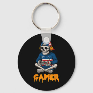 Patriotic Halloween Skeleton Gamer Funny Skeleton Key Ring