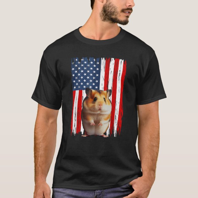 Patriotic Hamster American Flag 4th Of July Men Wo T-Shirt (Front)