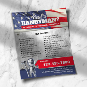 Patriotic Handyman Repair Service 3D Metal Worker Flyer