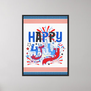 Patriotic Happy 4th of July Celebration Design Canvas Print