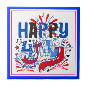 Patriotic Happy 4th of July Celebration Design Ceramic Tile