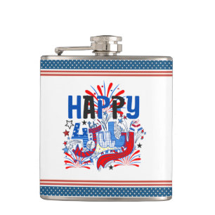 Patriotic Happy 4th of July Celebration Design Hip Flask