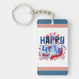 Patriotic Happy 4th of July Celebration Design Key Ring