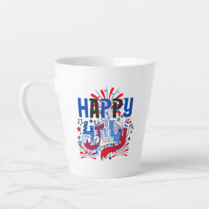 Patriotic Happy 4th of July Celebration Design Latte Mug