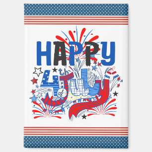 Patriotic Happy 4th of July Celebration Design Magnet