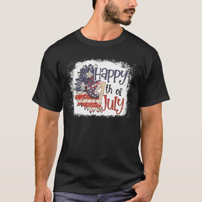 Patriotic Happy 4th of July Sunflower US USA Ameri T-Shirt (Front)