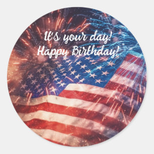 Patriotic Happy Birthday Classic Round Sticker