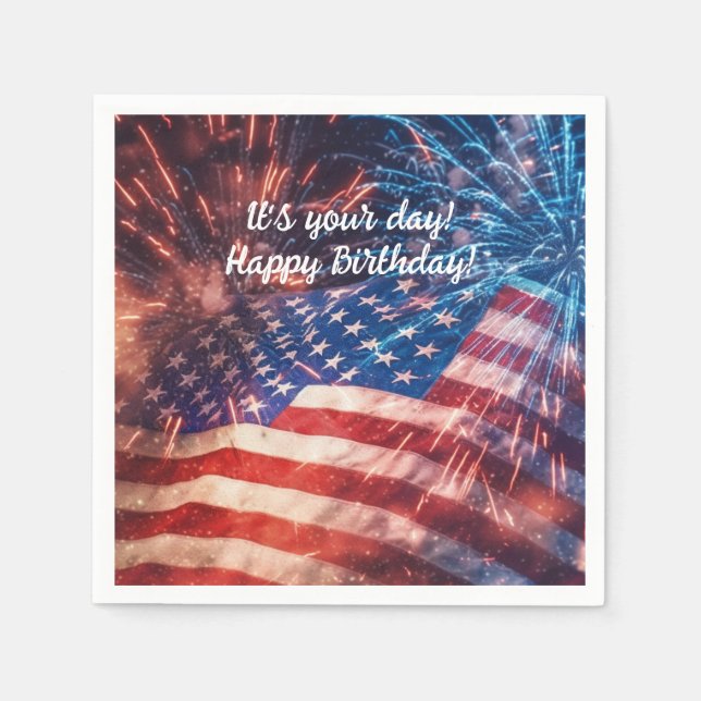 Patriotic Happy Birthday Napkin (Front)