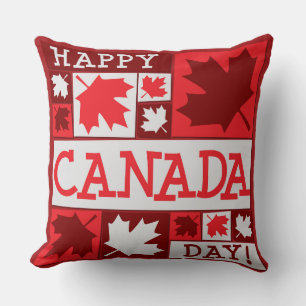 Patriotic Happy Canada Day Maple Leaf Cushion