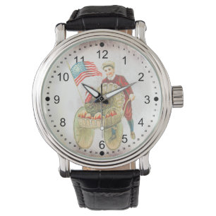 Patriotic Happy Thanksgiving Vintage Leather Strap Watch