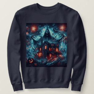 Patriotic Haunted House: Skeleton & American Flags Sweatshirt