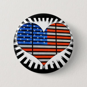 Patriotic Heart American Flag 6 Cm Round Badge