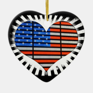 Patriotic Heart American Flag Ceramic Ornament