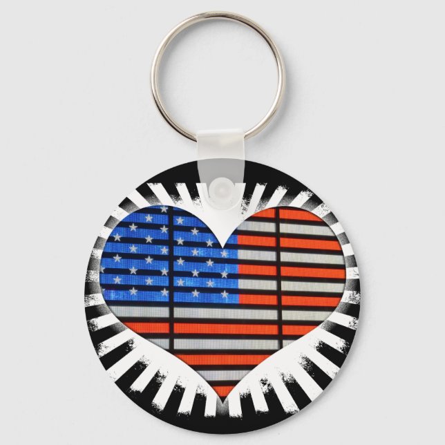 Patriotic Heart American Flag Key Ring (Front)