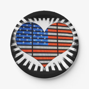 Patriotic Heart American Flag Paper Plate