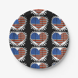 Patriotic Heart American Flag Paper Plate