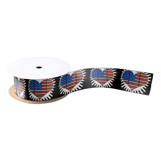 Patriotic Heart American Flag Satin Ribbon (Spool)