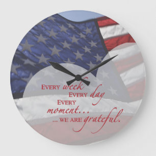 Patriotic Heart Flag, Military Appreciation Large Clock
