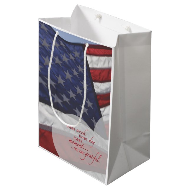 Patriotic Heart Flag, Military Appreciation Medium Gift Bag (Front Angled)
