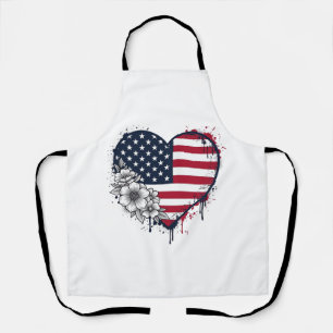 Patriotic Heart Floral Vintage Engraving Design_1 Apron