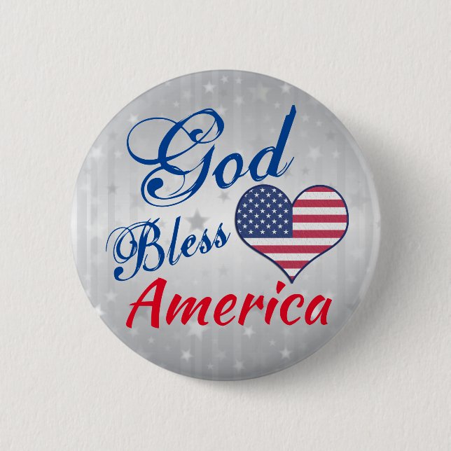 Patriotic Heart God Bless America Pin Button (Front)