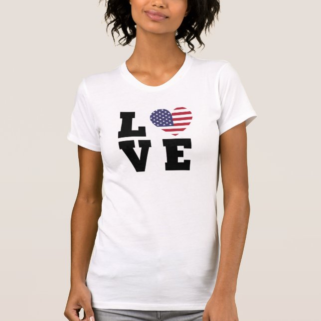 Patriotic Heart Love Stacked USA Flag Graphic T-Shirt (Front)