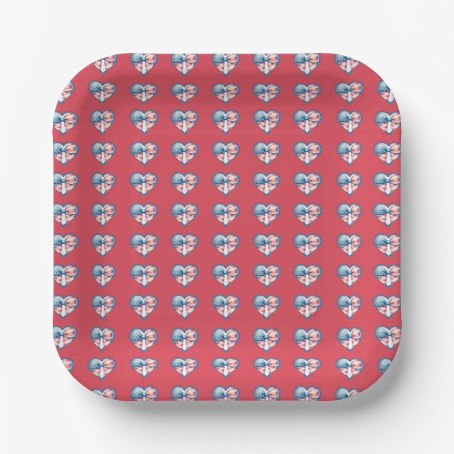 Patriotic Heart Paper Plate (Front)