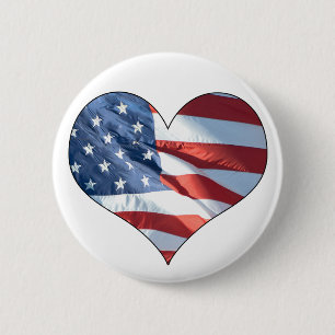 Patriotic Heart Shaped American Flag 6 Cm Round Badge