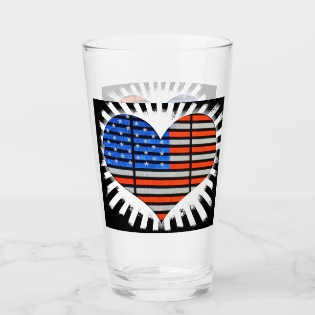 Patriotic Heart Shaped American Flag Glass (Front)
