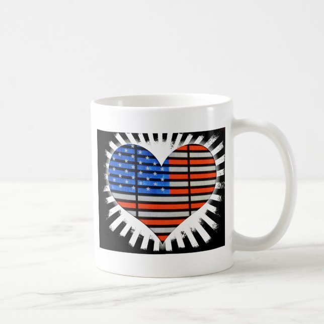 Patriotic Heart Shaped American Flag Neon Coffee Mug (Right)
